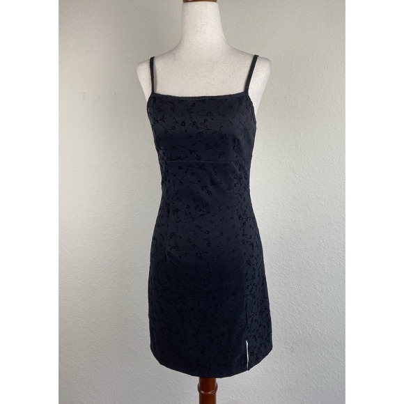 Vintage La Belle Dress Velvet Floral Size 2 Mini Black Slip Y2k Whimsigoth XS - Picture 1 of 5